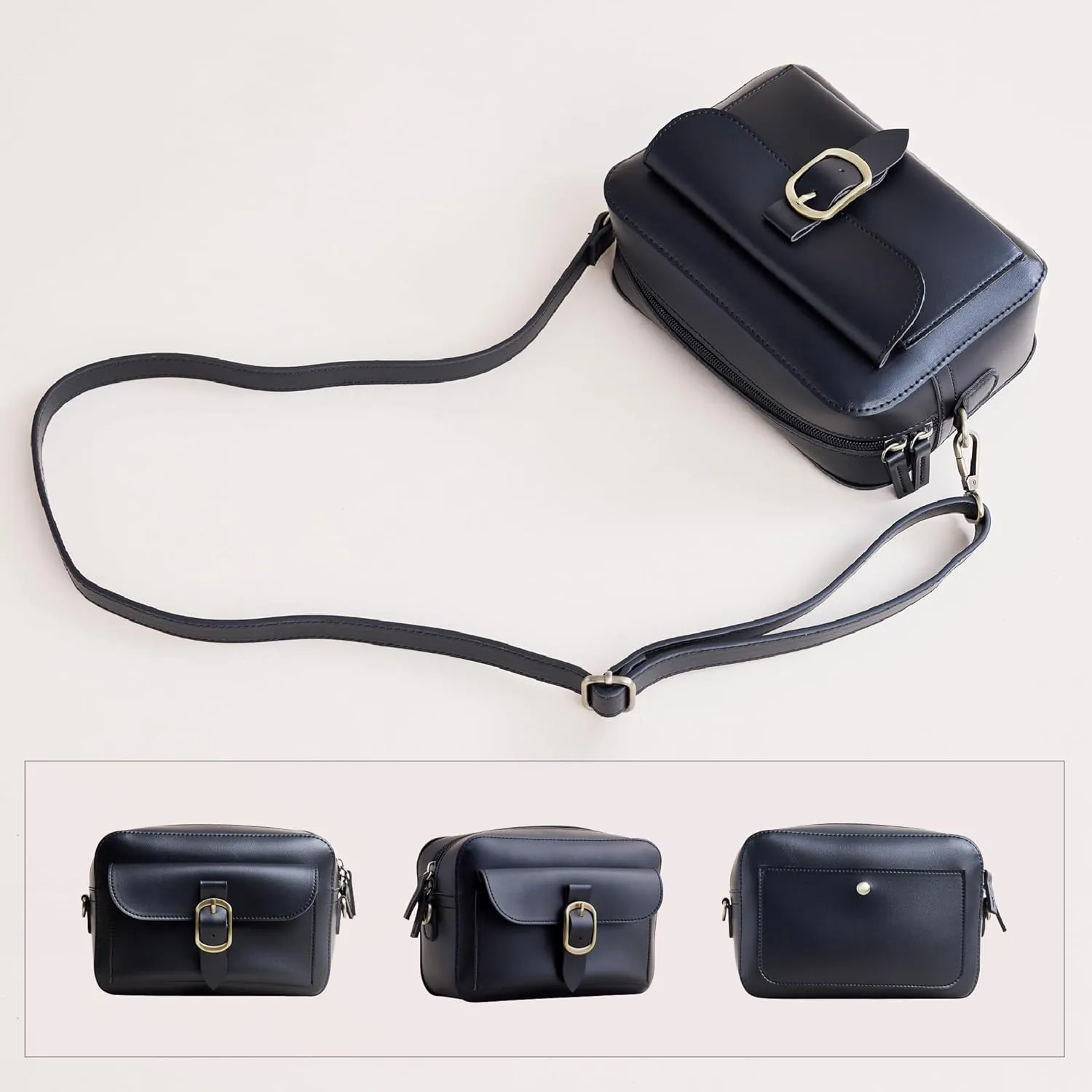 SUNLIGHT LEAVES Vegan Leather Crossbody Camera Bag For Women Vintage Square Satchel Retro Small Purse Simple Shoulder Handbag