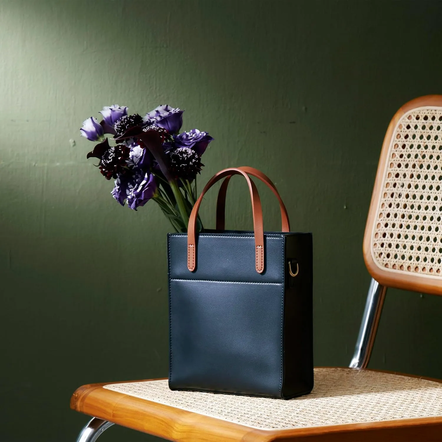 SUNLIGHT LEAVES Vintage Vegan Leather Mini Tote Bag For Women Simple Small Handle Purse Cute Cell Phone Satchel Lady Handbag