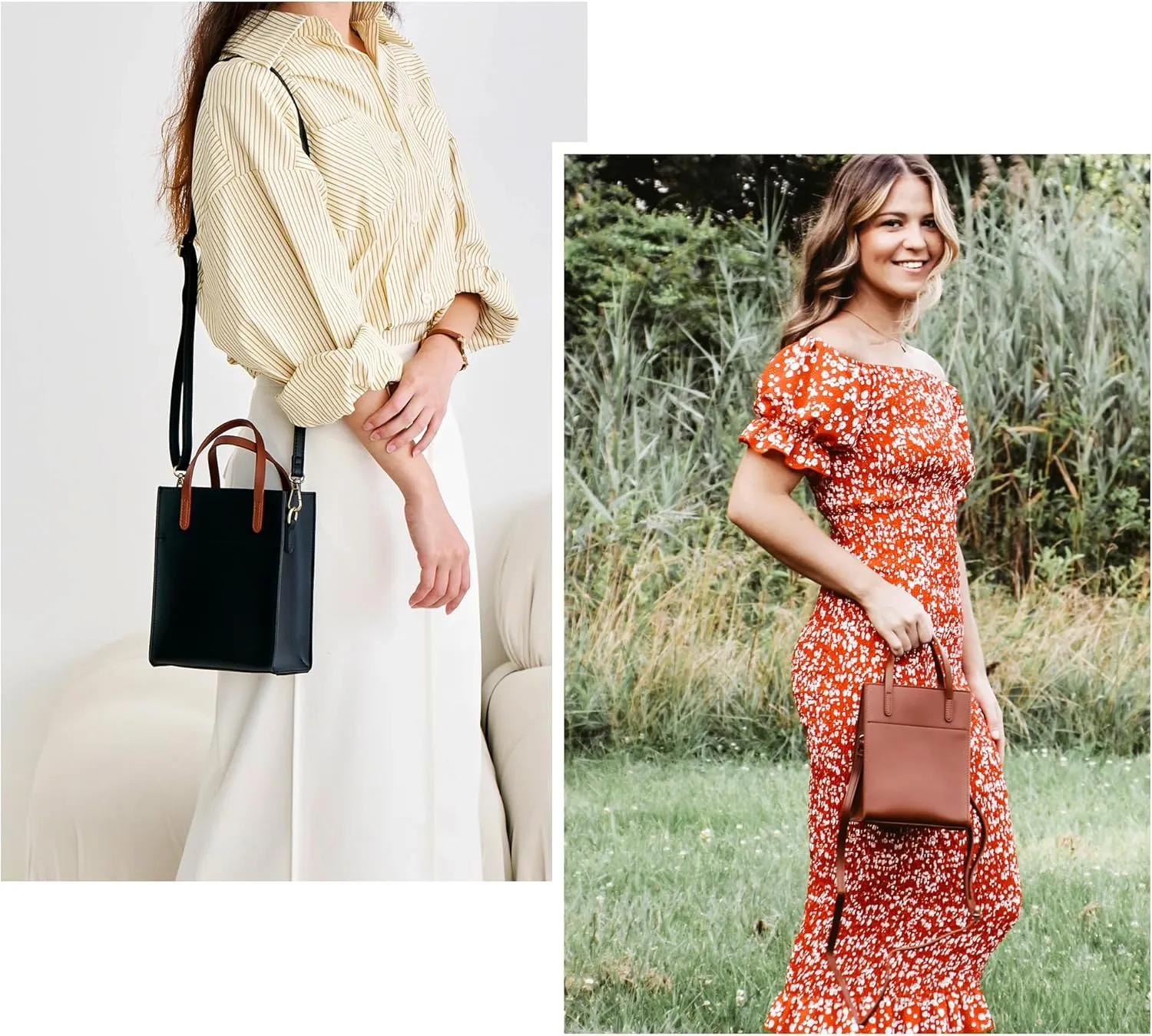 SUNLIGHT LEAVES Vintage Vegan Leather Mini Tote Bag For Women Simple Small Handle Purse Cute Cell Phone Satchel Lady Handbag