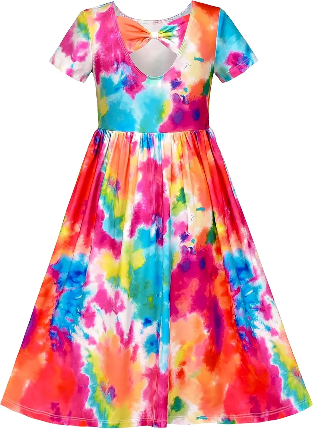 Sunny Fashion Girls Dress Floral Maxi Dress Open Back Bow Tie Casual Size 4-8