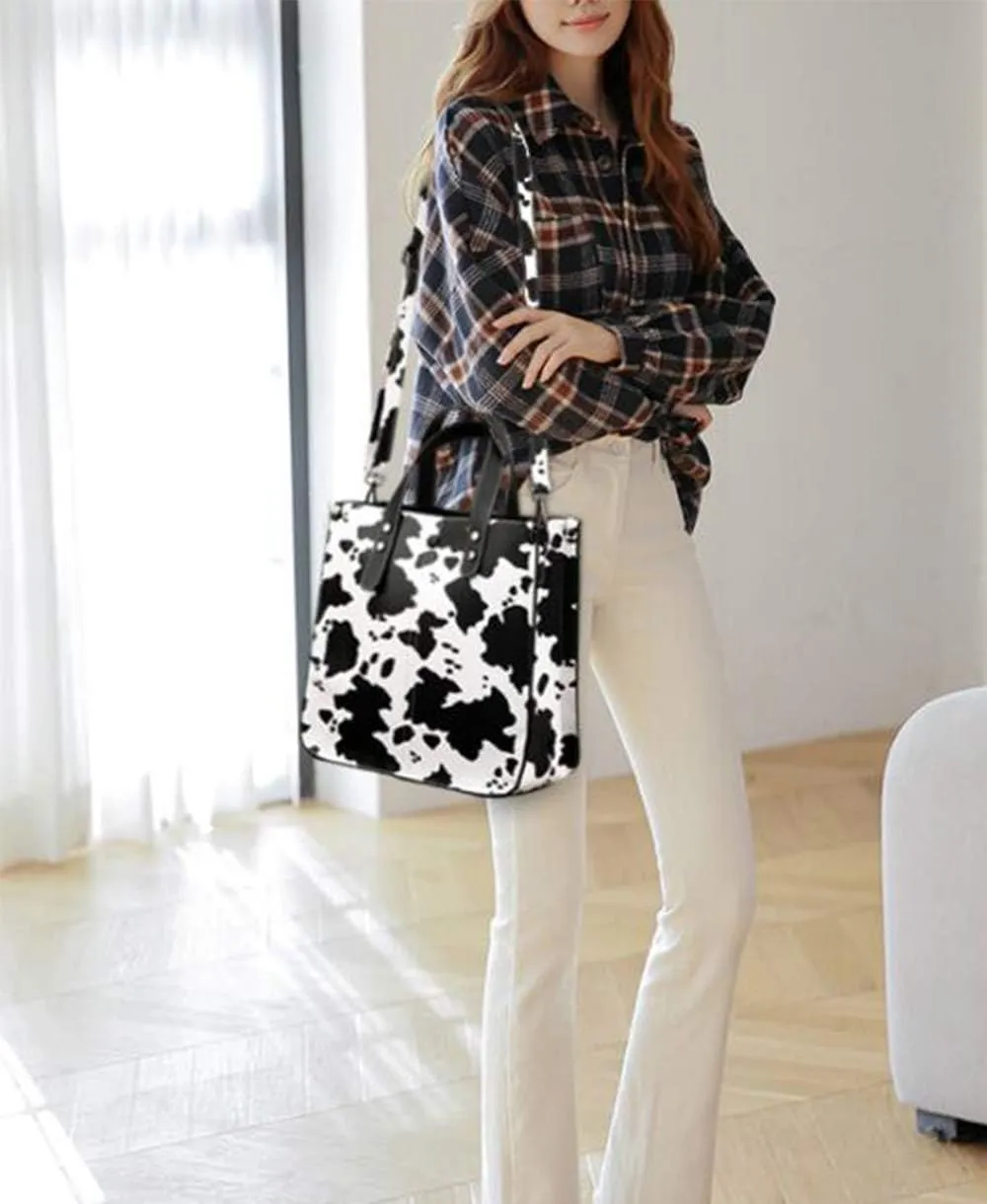 Synthetic PU Leather Tote for Women Satchel Crossbody Hobo Handbags Shoulder Leopard Print Simple Package-Cow pattern