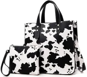Synthetic PU Leather Tote for Women Satchel Crossbody Hobo Handbags Shoulder Leopard Print Simple Package-Cow pattern