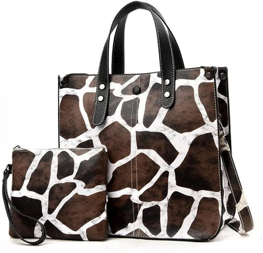 Synthetic PU Leather Tote for Women Satchel Crossbody Hobo Handbags Shoulder Leopard Print Simple Package-Deer pattern