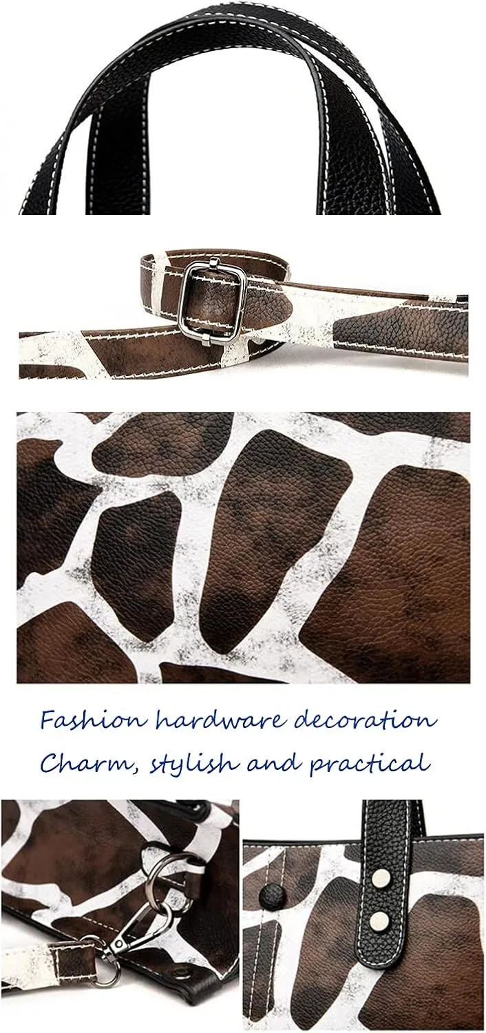 Synthetic PU Leather Tote for Women Satchel Crossbody Hobo Handbags Shoulder Leopard Print Simple Package-Deer pattern