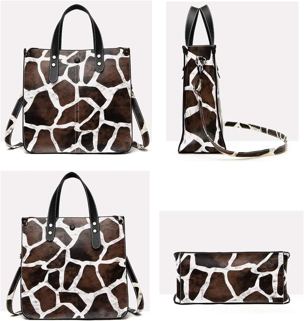 Synthetic PU Leather Tote for Women Satchel Crossbody Hobo Handbags Shoulder Leopard Print Simple Package-Deer pattern