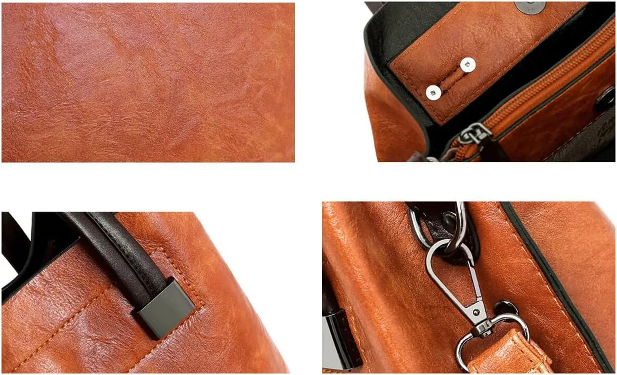 Synthetic PU Leather Tote for Women Simple One-shoulder Portable Messenger Crossbody Hobo Bags 3-piece Set