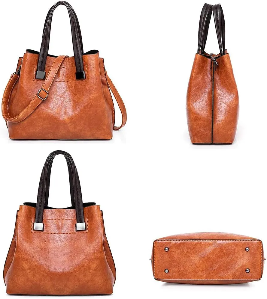 Synthetic PU Leather Tote for Women Simple One-shoulder Portable Messenger Crossbody Hobo Bags 3-piece Set