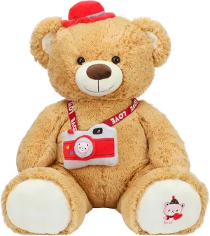 Teddy Bear Stuffed Animal, 43" Big Teddy Bear with Camera Plush Stuffed Toy Christmas Birthday Gift for Kids Boys Girls