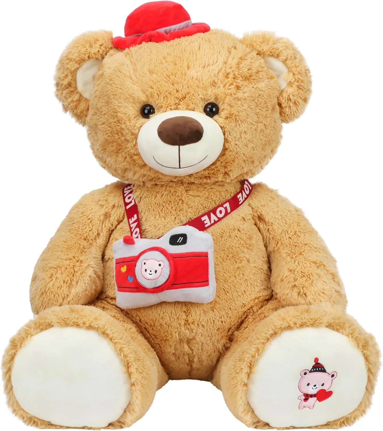 Teddy Bear Stuffed Animal, 43" Big Teddy Bear with Camera Plush Stuffed Toy Christmas Birthday Gift for Kids Boys Girls