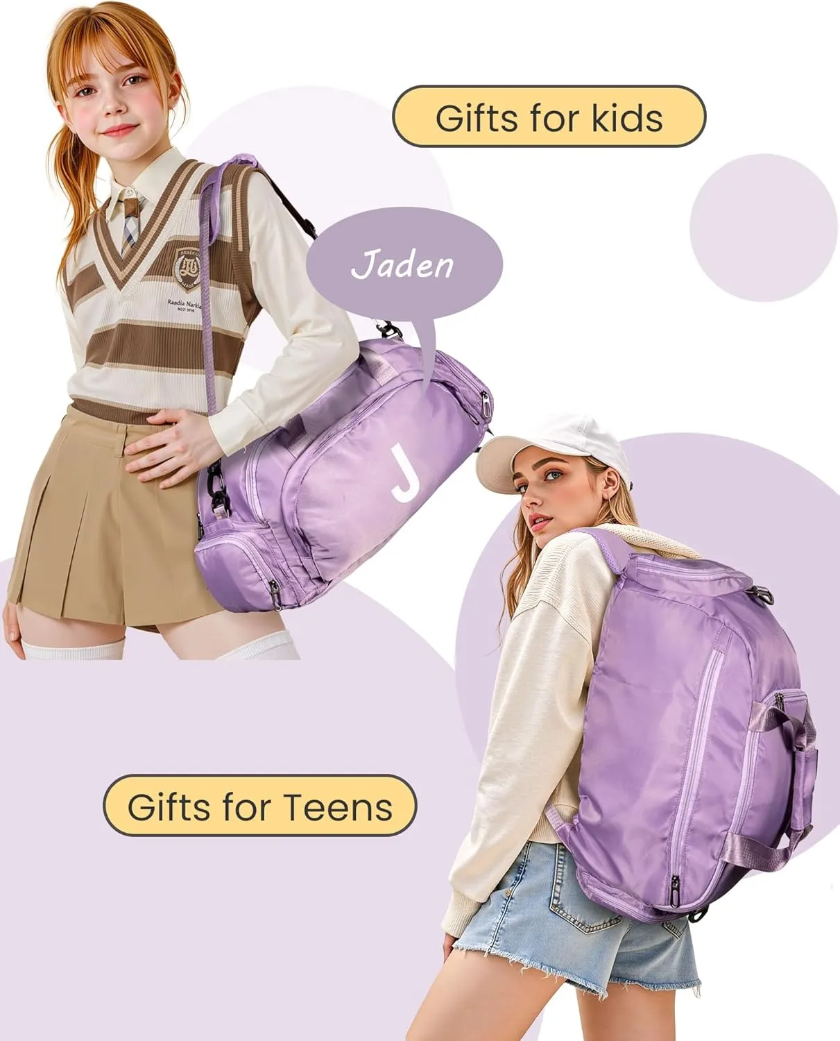 Teenager Girl Gifts Ideas, Initial Gym Bags with Shoe Compartment, Personalized Girl Duffel Bag, Monogram Kid Overnight Bags, Teen Weekend Bag-Thoughtful Gift Idea for Her(Letter L)