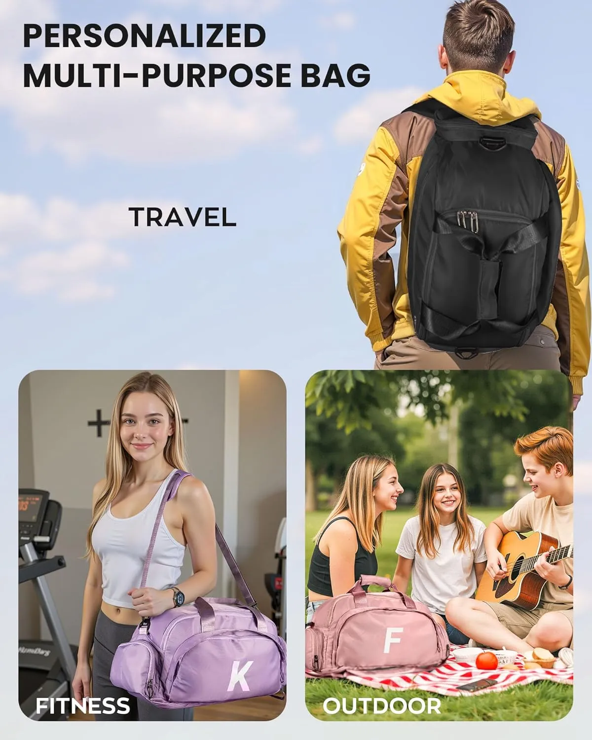 Teenager Girl Gifts Ideas, Initial Gym Bags with Shoe Compartment, Personalized Girl Duffel Bag, Monogram Kid Overnight Bags, Teen Weekend Bag-Thoughtful Gift Idea for Her(Letter L)