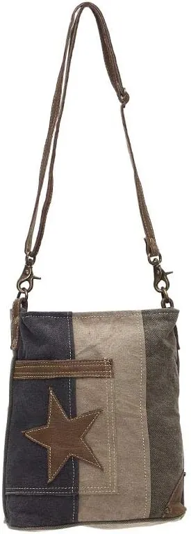 The Pocket Star Upcycled Canvas and Genuine Leather Crossbody Bag