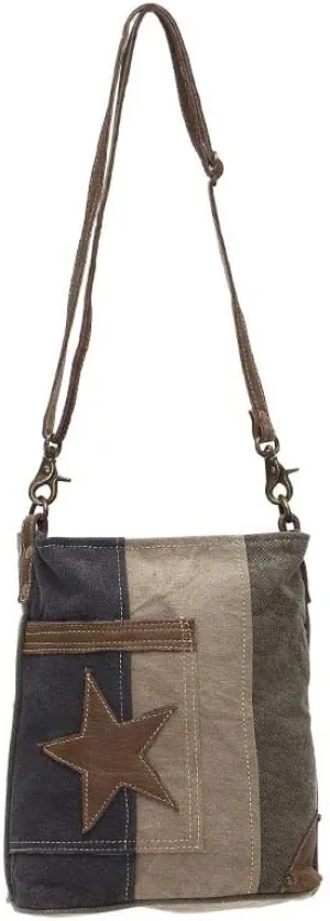 The Pocket Star Upcycled Canvas and Genuine Leather Crossbody Bag