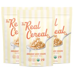 The Real Cereal Company, Organic Brown Rice Crisps Cereal 3-Pack, Zero Sugar, Gluten Free, Non-GMO, Made in California