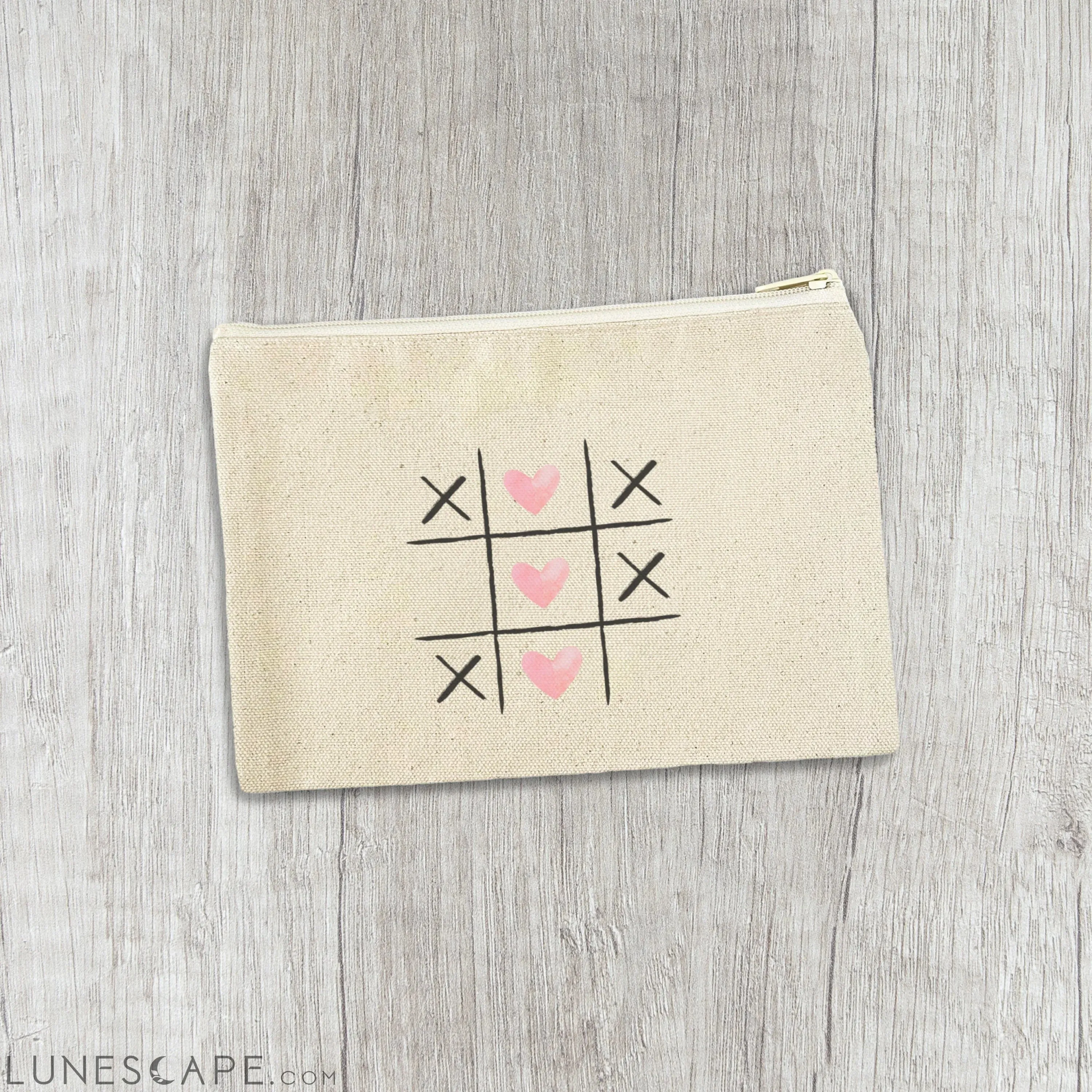 Tic Tac Toe Hearts - Valentine's Day Canvas Zipper Pouch