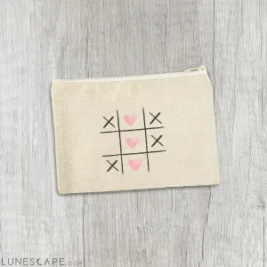 Tic Tac Toe Hearts - Valentine's Day Canvas Zipper Pouch