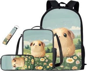 TODIYADDU Blue Floral Bookbag for Girls with Lunch Box Keychain and Zipper Clouser Pencil Case for Boys Kids 6th Grade Copybara School Bag Big Capacity 4 in 1 Backpack for 10-12 Years
