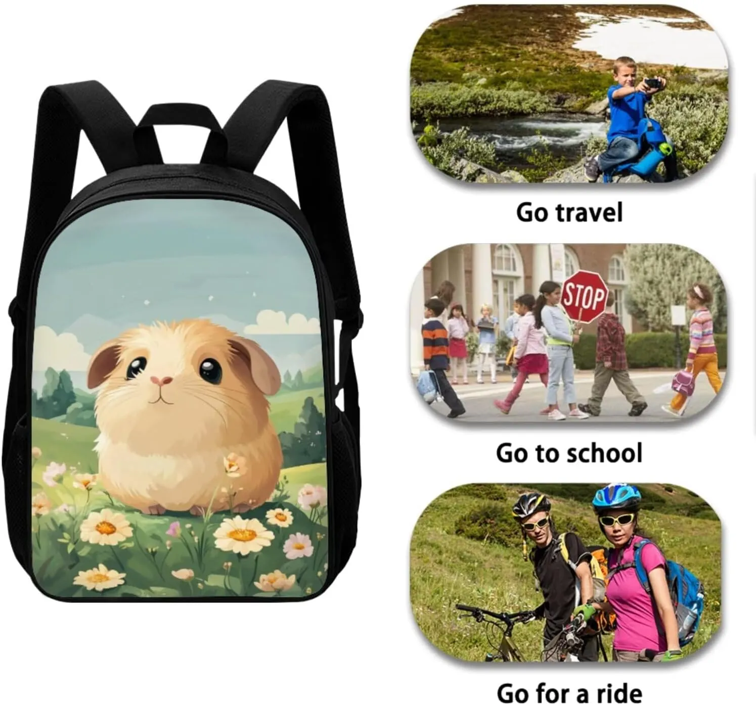 TODIYADDU Blue Floral Bookbag for Girls with Lunch Box Keychain and Zipper Clouser Pencil Case for Boys Kids 6th Grade Copybara School Bag Big Capacity 4 in 1 Backpack for 10-12 Years