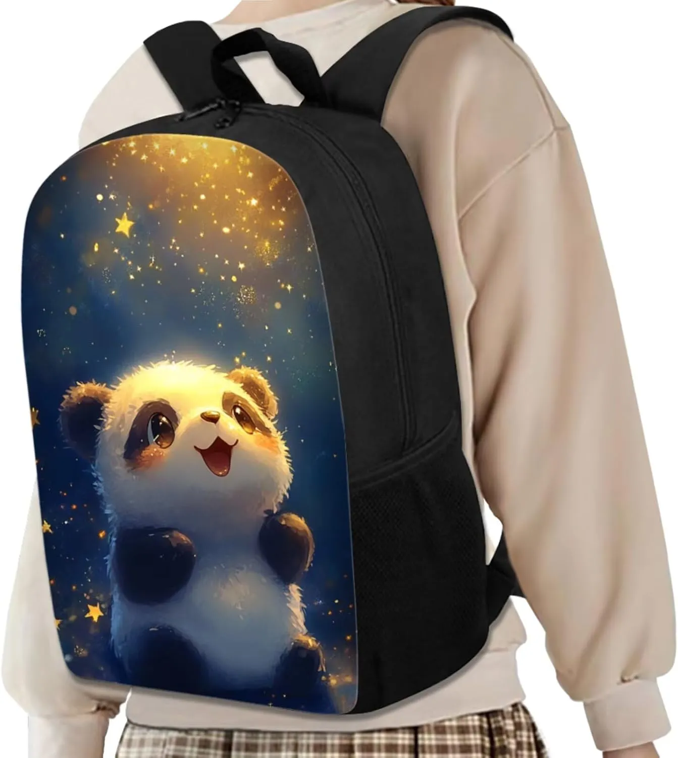 TODIYADDU Blue Star Panda School Backpack for Boys Backpack and Lunch Bag Set for Girls Trendy Keychain 5th Grade and Big Pencil Box 4 PCS School Bags for Students Lightweight 8-10T