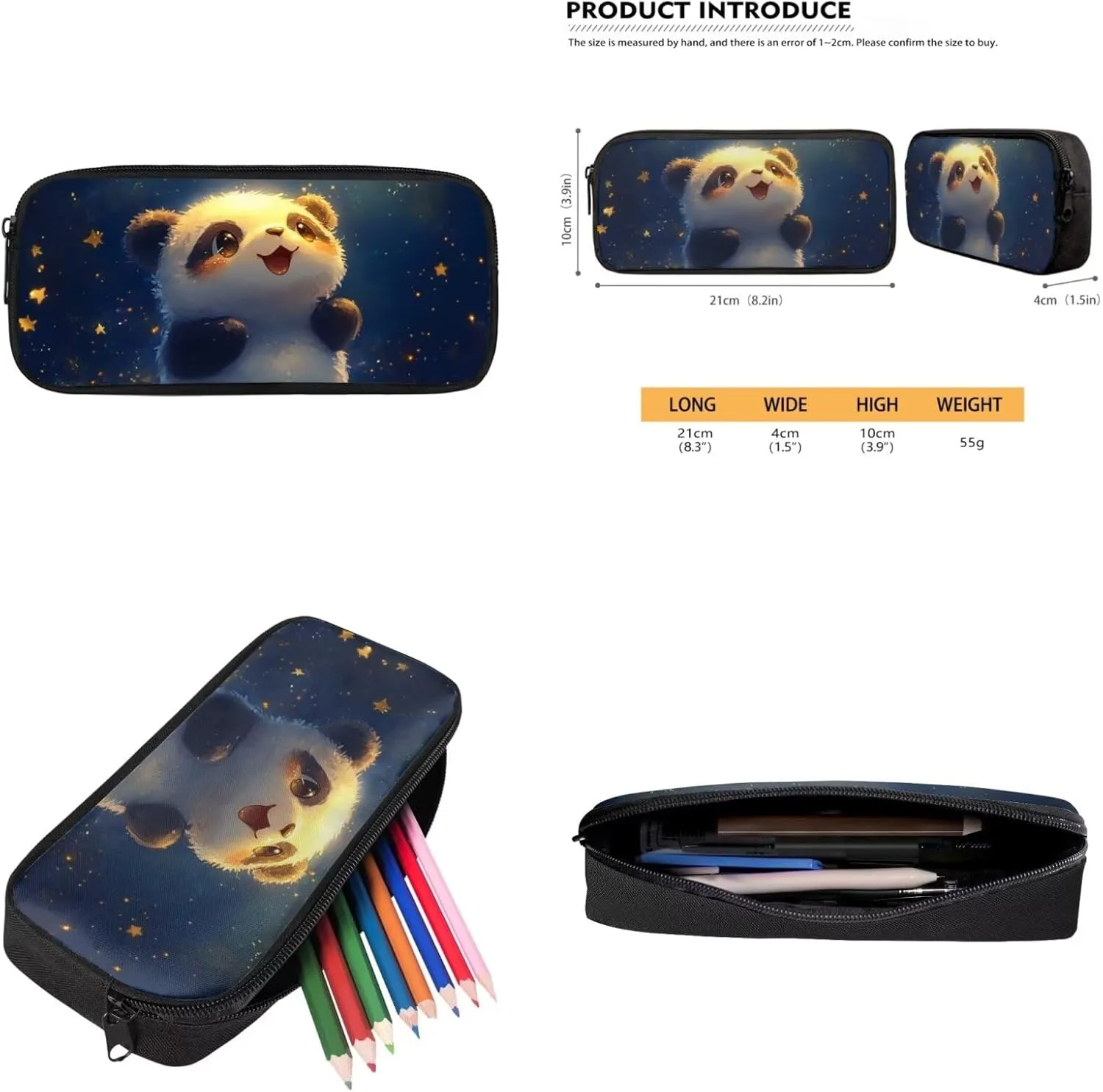 TODIYADDU Blue Star Panda School Backpack for Boys Backpack and Lunch Bag Set for Girls Trendy Keychain 5th Grade and Big Pencil Box 4 PCS School Bags for Students Lightweight 8-10T