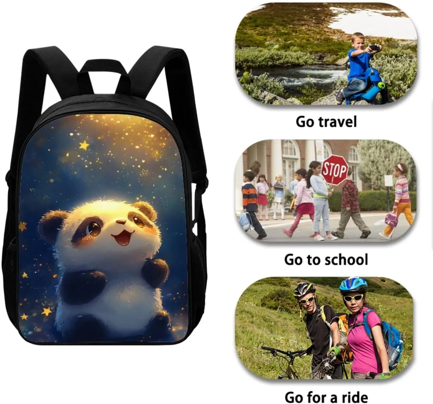 TODIYADDU Blue Star Panda School Backpack for Boys Backpack and Lunch Bag Set for Girls Trendy Keychain 5th Grade and Big Pencil Box 4 PCS School Bags for Students Lightweight 8-10T
