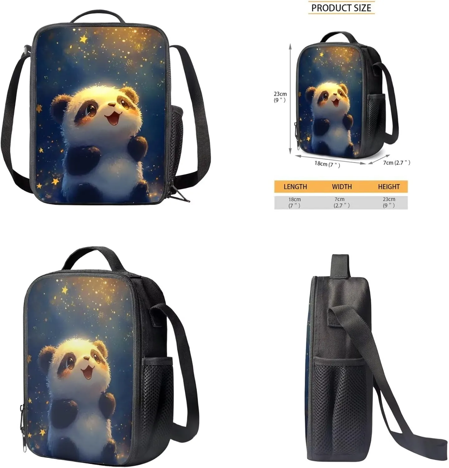 TODIYADDU Blue Star Panda School Backpack for Boys Backpack and Lunch Bag Set for Girls Trendy Keychain 5th Grade and Big Pencil Box 4 PCS School Bags for Students Lightweight 8-10T