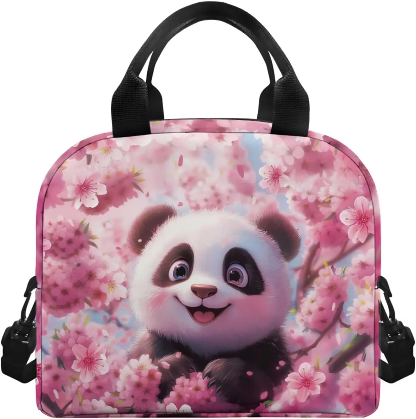 TODIYADDU Pink Fun Panda Backpack for Girls Kids Bookbag with Lunch Box Water Bottle Pouch, and Insulated Water Bottle Boys 4 PCS Lightweight Elementary Middle School Bag for 5th Grade Kids