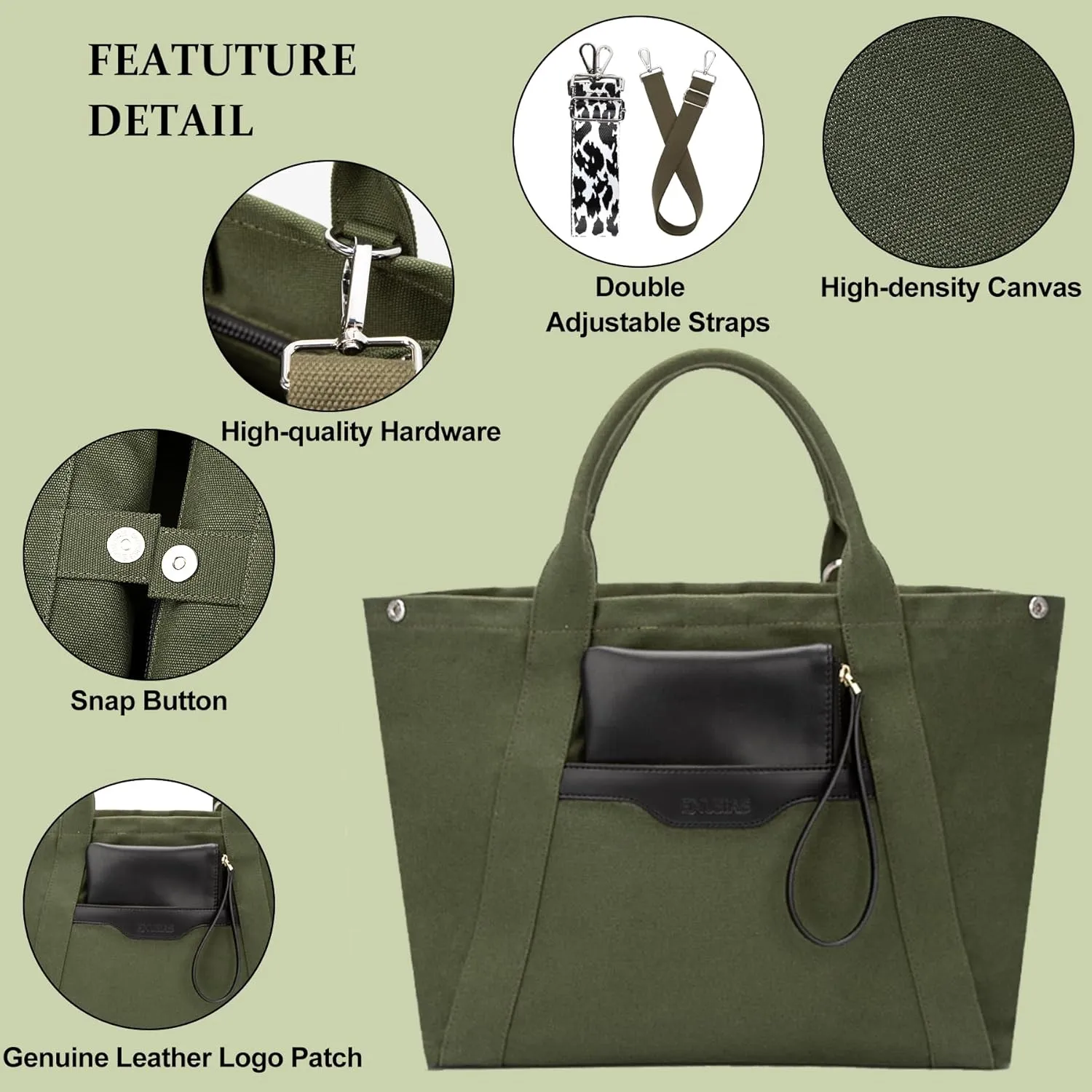 Tote Bag for Women Canvas Zip Top Handle Women's Handbag Multi Pockets Travel Crossbody Shoulder Bag