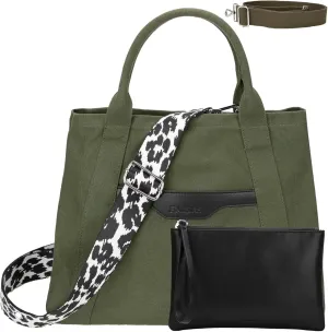 Tote Bag for Women Canvas Zip Top Handle Women's Handbag Multi Pockets Travel Crossbody Shoulder Bag