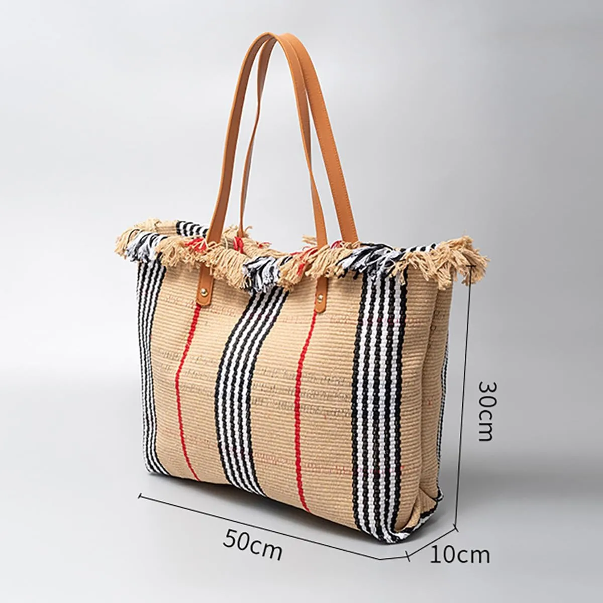 Tote bag, large capacity canvas, women's shoulder bag, beach bag, tassel embroidery, niche design, women's bag (Black)
