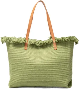 Tote bag, large capacity canvas, women's shoulder bag, beach bag, tassel embroidery, niche design, women's bag (Green)
