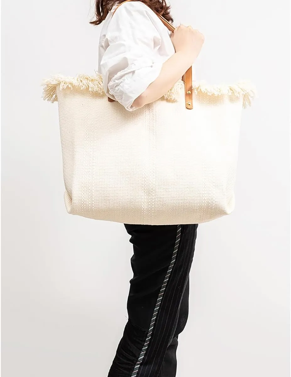 Tote bag, large capacity canvas, women's shoulder bag, beach bag, tassel embroidery, niche design, women's bag (Green)