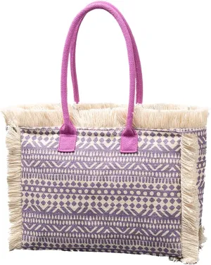Tote handbag large capacity canvas women's shoulder bag beach bag tassel embroidery niche design (2)