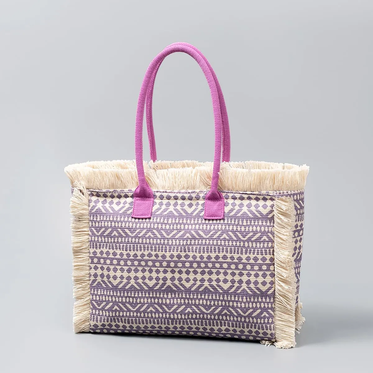 Tote handbag large capacity canvas women's shoulder bag beach bag tassel embroidery niche design (2)