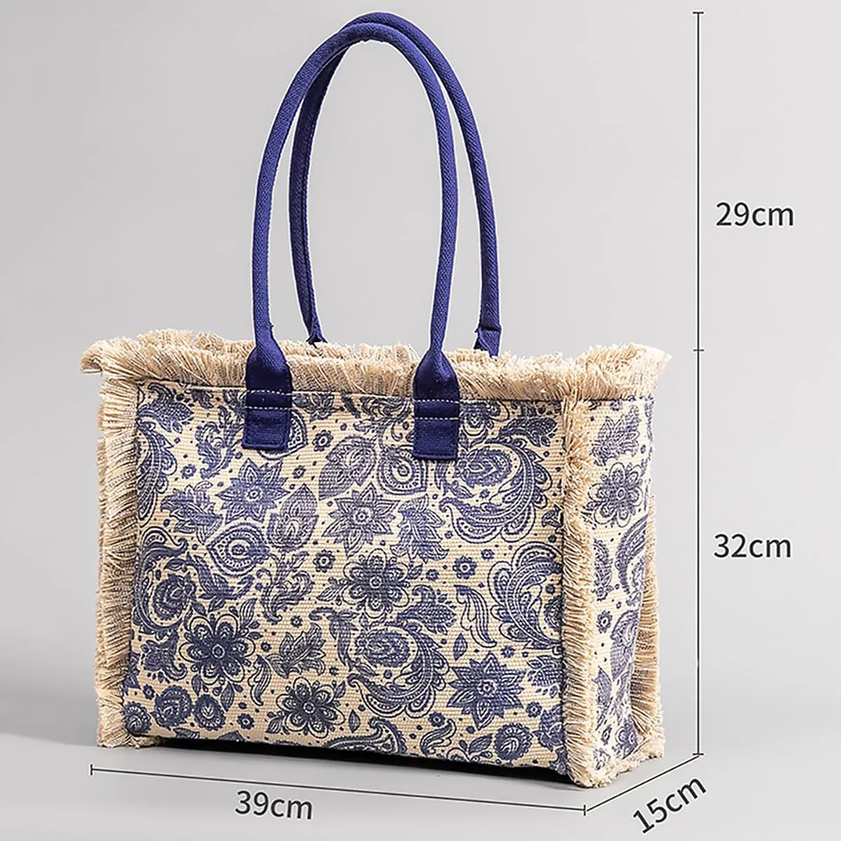 Tote handbag large capacity canvas women's shoulder bag beach bag tassel embroidery niche design (3)