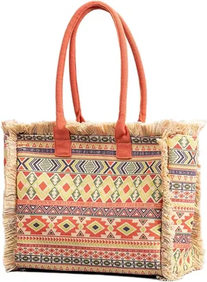 Tote handbag large capacity canvas women's shoulder bag beach bag tassel embroidery niche design (3)