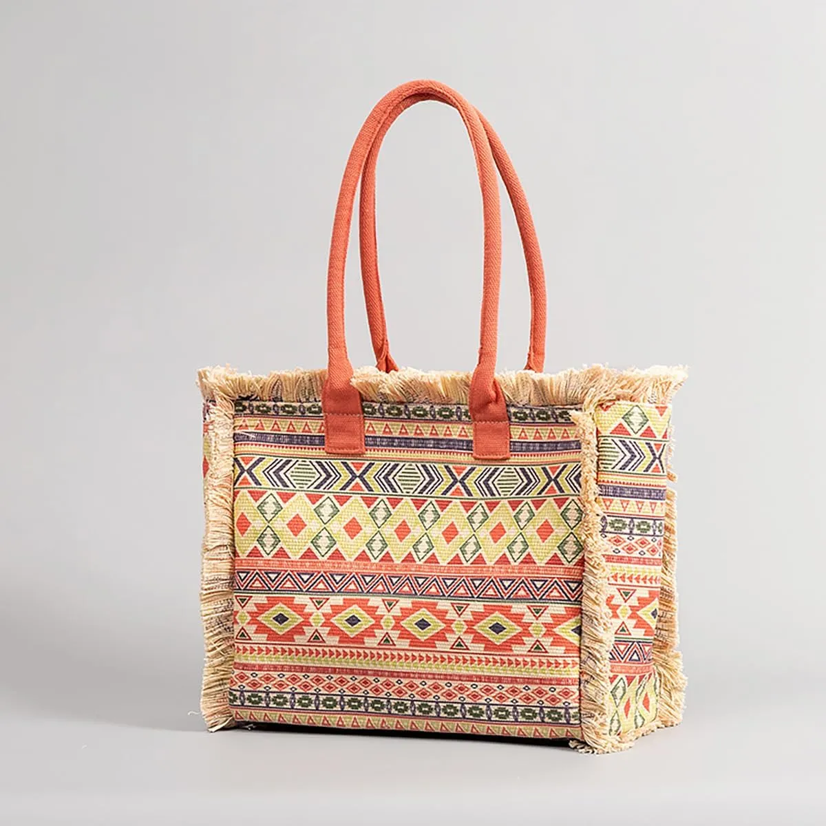 Tote handbag large capacity canvas women's shoulder bag beach bag tassel embroidery niche design (3)