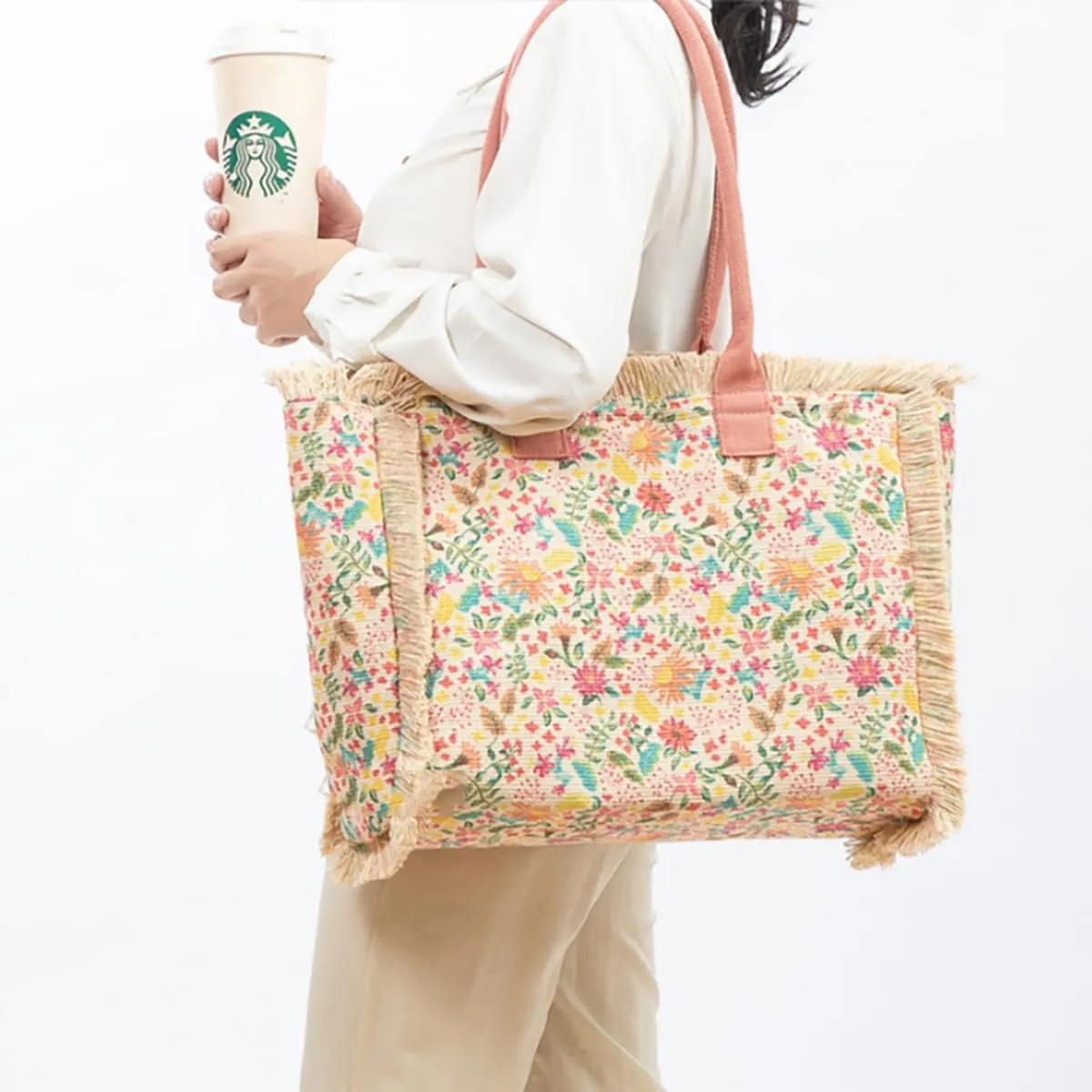 Tote handbag large capacity canvas women's shoulder bag beach bag tassel embroidery niche design (3)