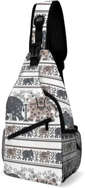 Traditional Asian Elephant Sling Bag for Women Men Tribal Ethnic Crossbody Sling Backpack with Anti Theft,Multipurpose Chest Bag for Travel,Hiking,Cycling,Camping