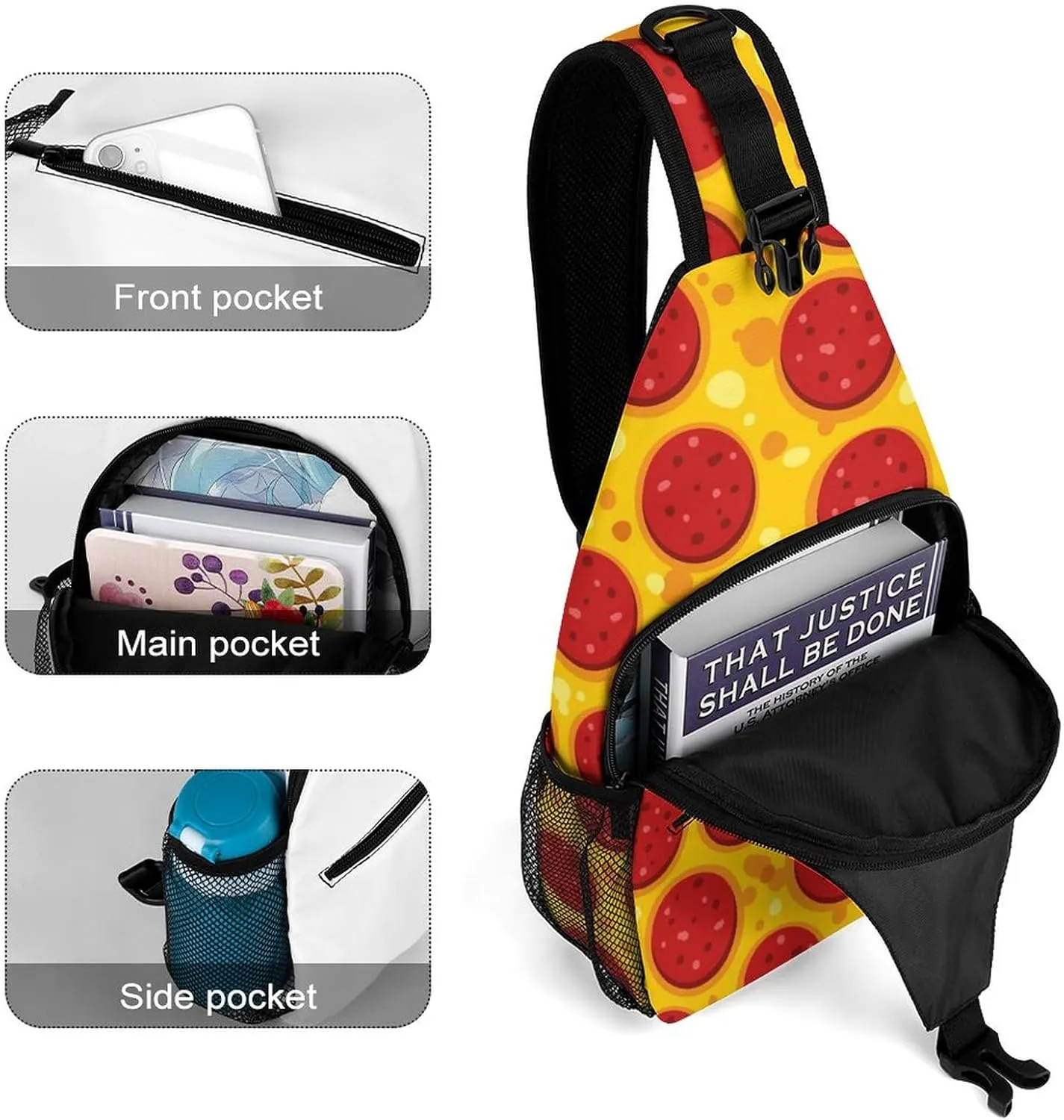 Traditional Pepperoni Pizza Sling Bag for Women Men Tasty Handma