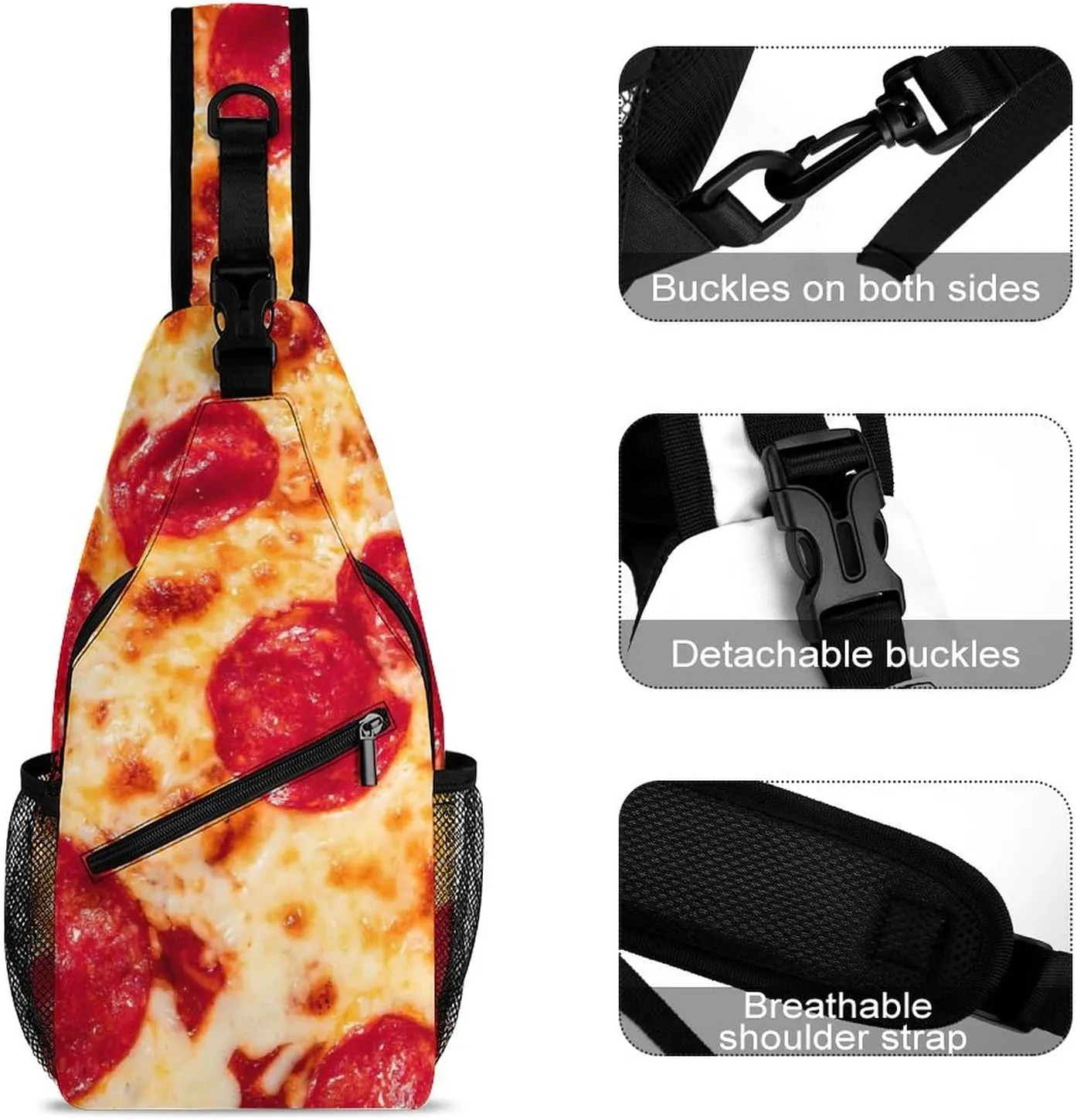 Traditional Pepperoni Pizza Sling Bag for Women Men Tasty Handma