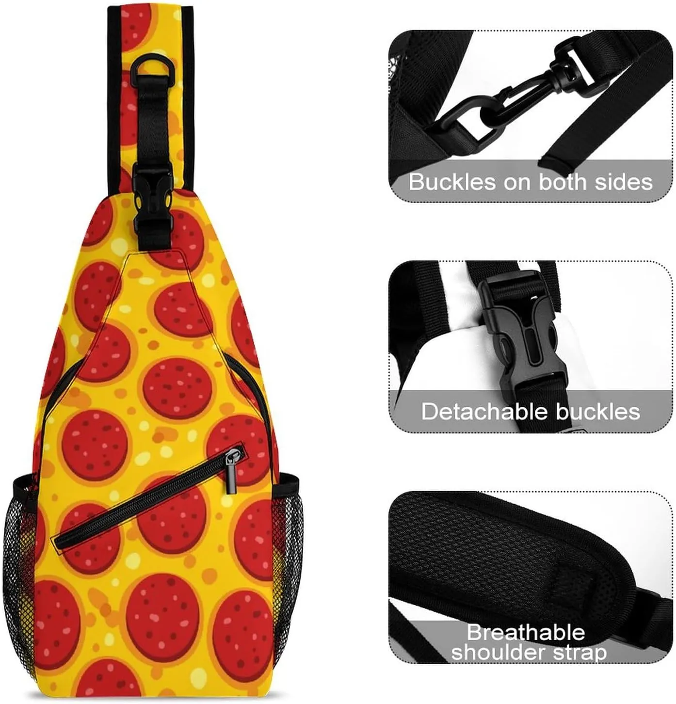 Traditional Pepperoni Pizza Sling Bag for Women Men Tasty Handma