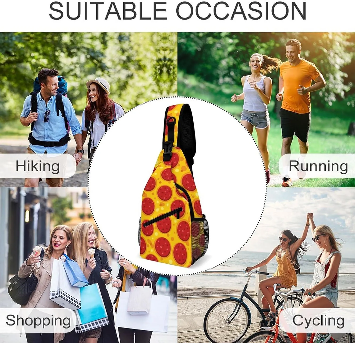 Traditional Pepperoni Pizza Sling Bag for Women Men Tasty Handma