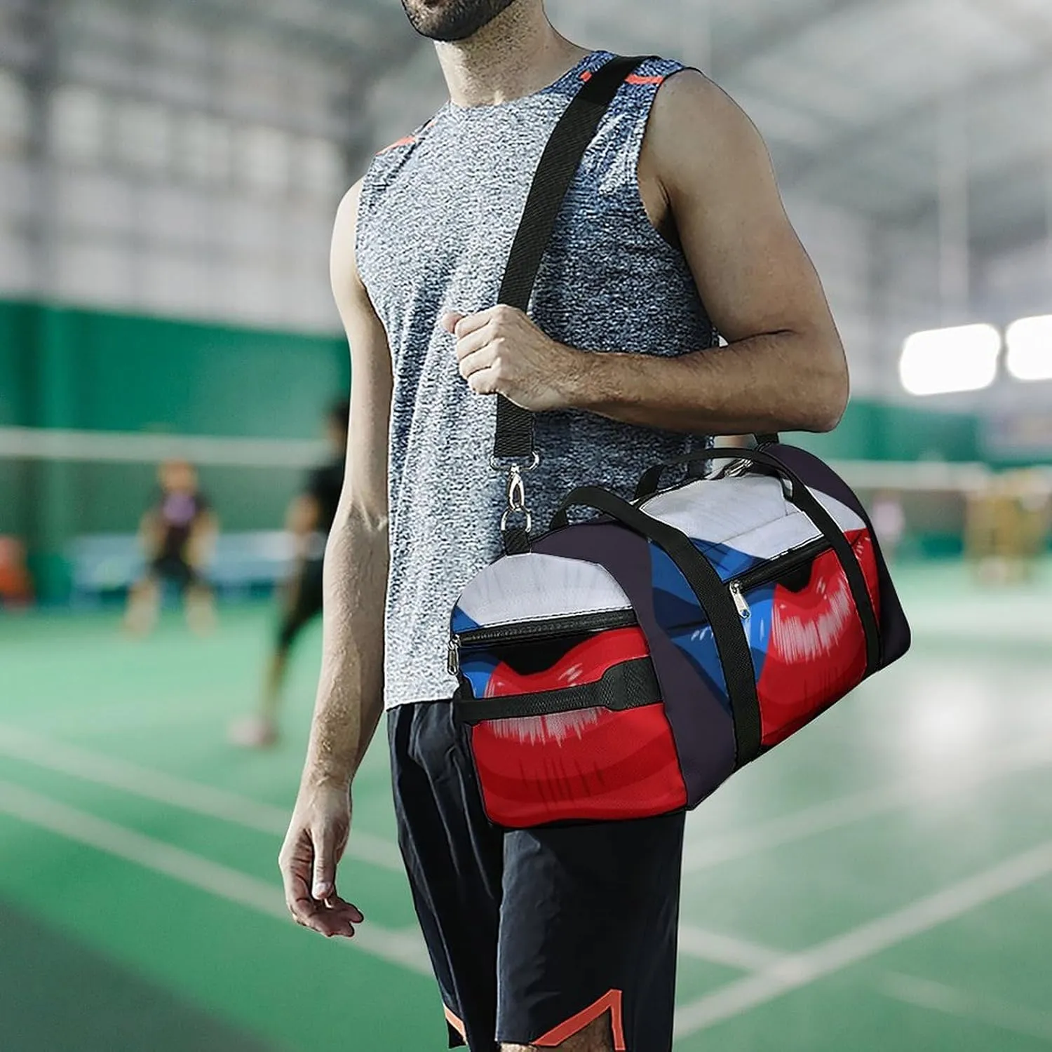 Travel Duffel Bag with Czech Flag Lips for Women and Men Shoe Compartment and Wet Pocket