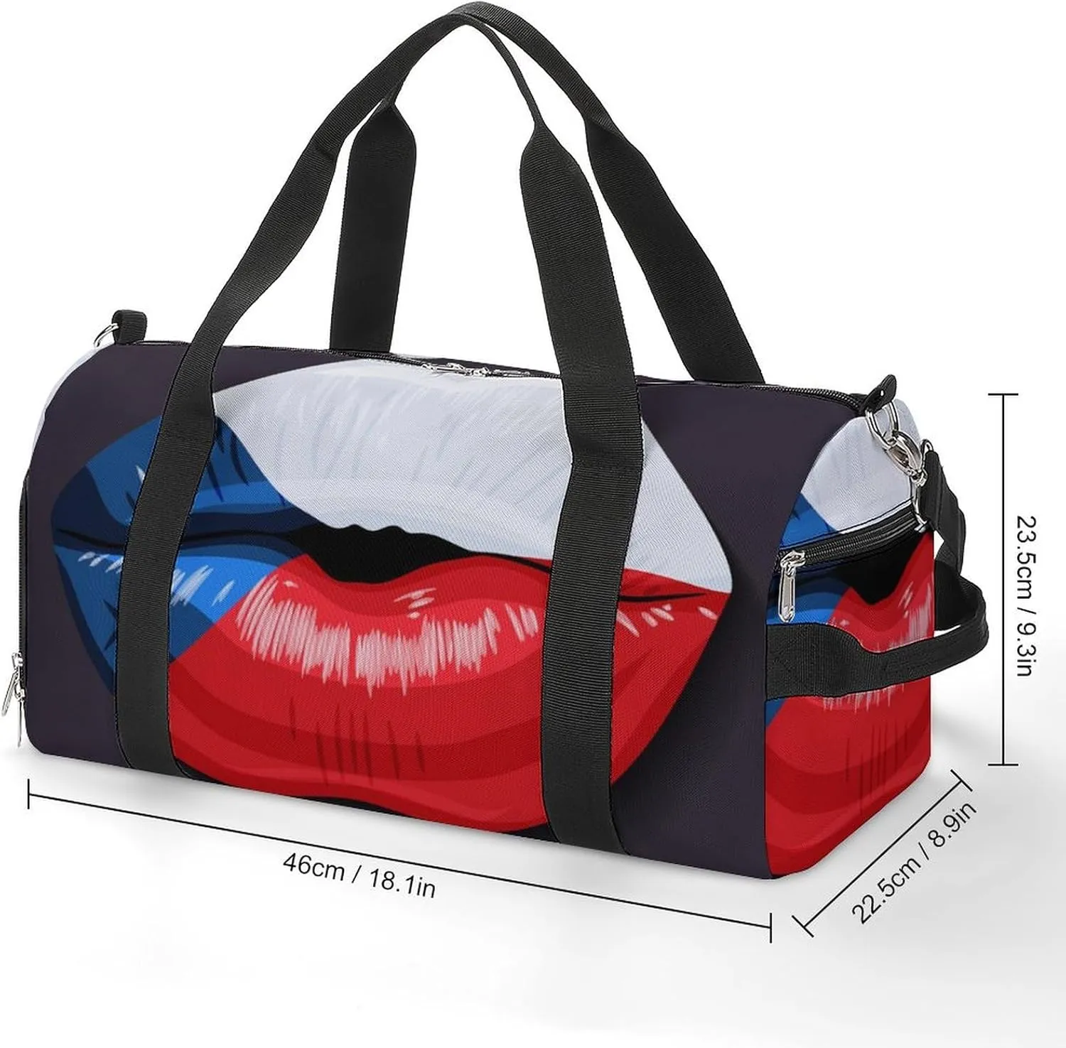 Travel Duffel Bag with Czech Flag Lips for Women and Men Shoe Compartment and Wet Pocket
