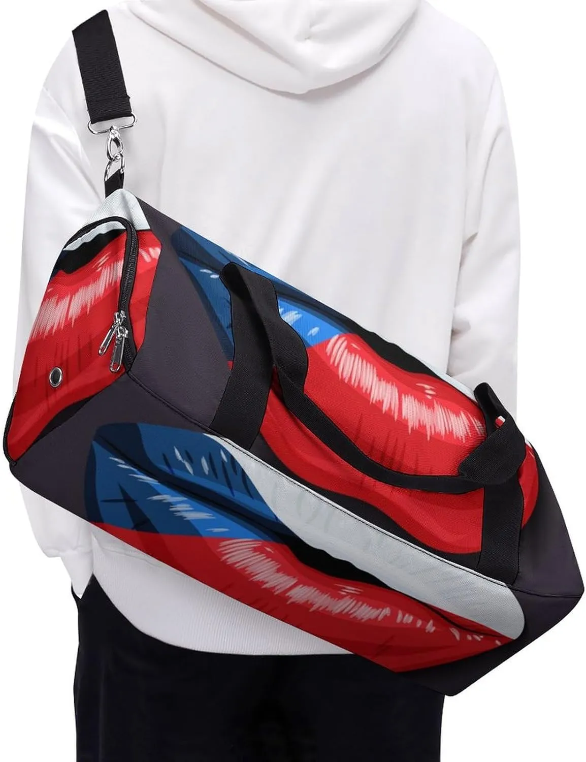 Travel Duffel Bag with Czech Flag Lips for Women and Men Shoe Compartment and Wet Pocket