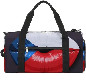Travel Duffel Bag with Czech Flag Lips for Women and Men Shoe Compartment and Wet Pocket