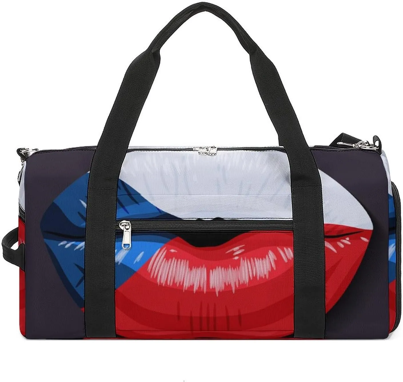 Travel Duffel Bag with Czech Flag Lips for Women and Men Shoe Compartment and Wet Pocket