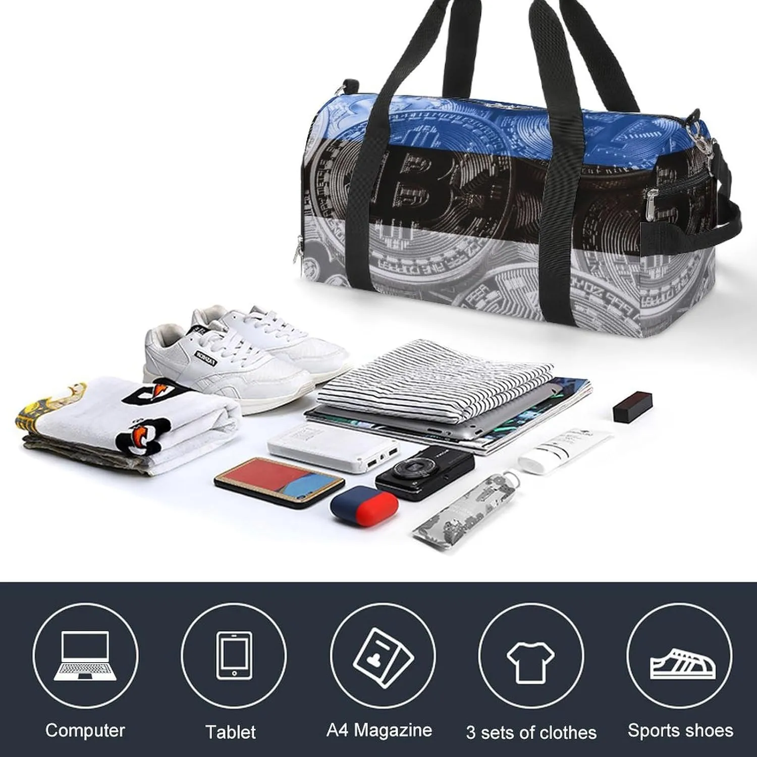 Travel Duffel with Estonia Flag Bitcoin Shoe Compartment for Gym Beach and Sports