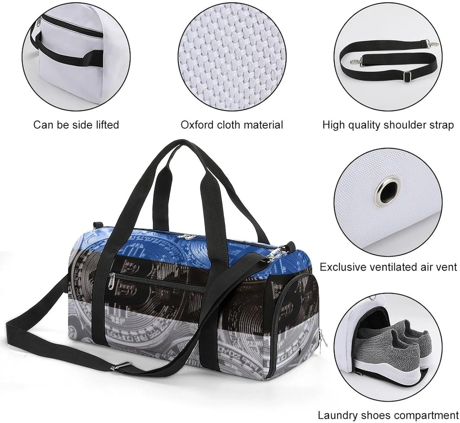 Travel Duffel with Estonia Flag Bitcoin Shoe Compartment for Gym Beach and Sports